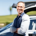 smiling man in front of his car