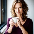 woman in her 40s, with coffee in her hands, not professional photo